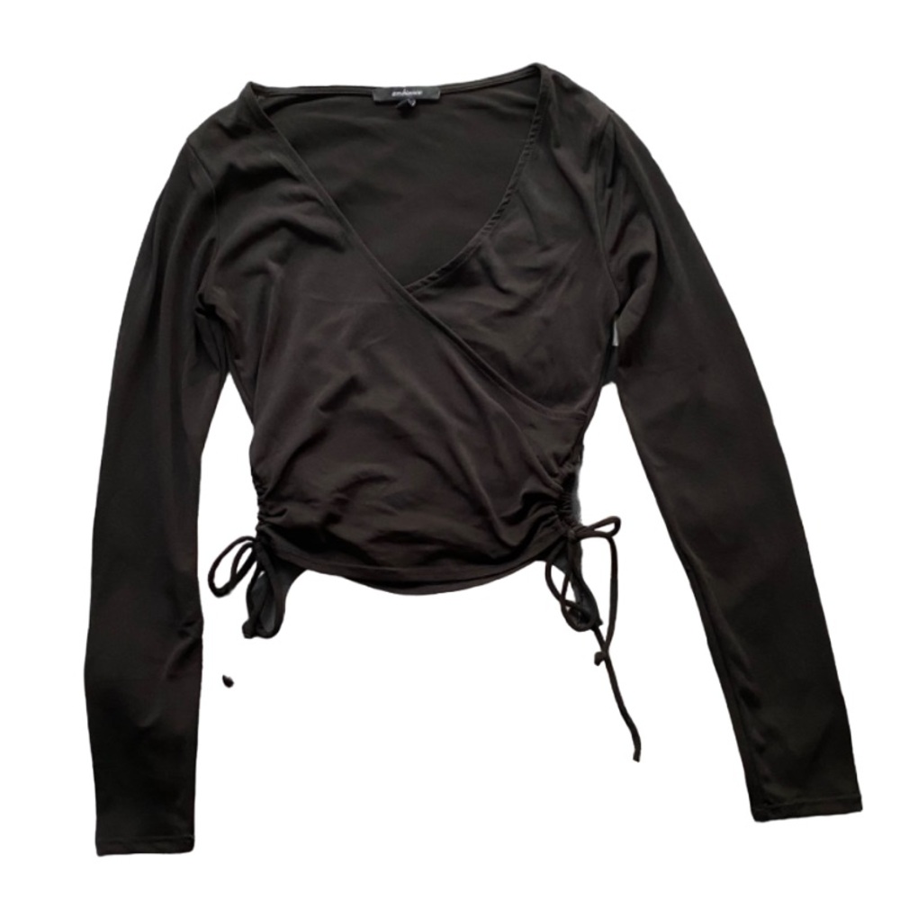 Black Long Sleeve Drawstring Top - image 1